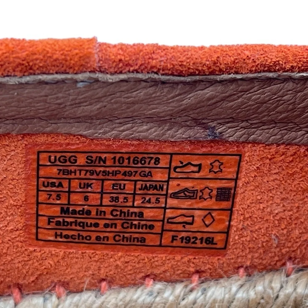 UGG Women’s Sandrinne Suede Orange Espadrille Size 7.5